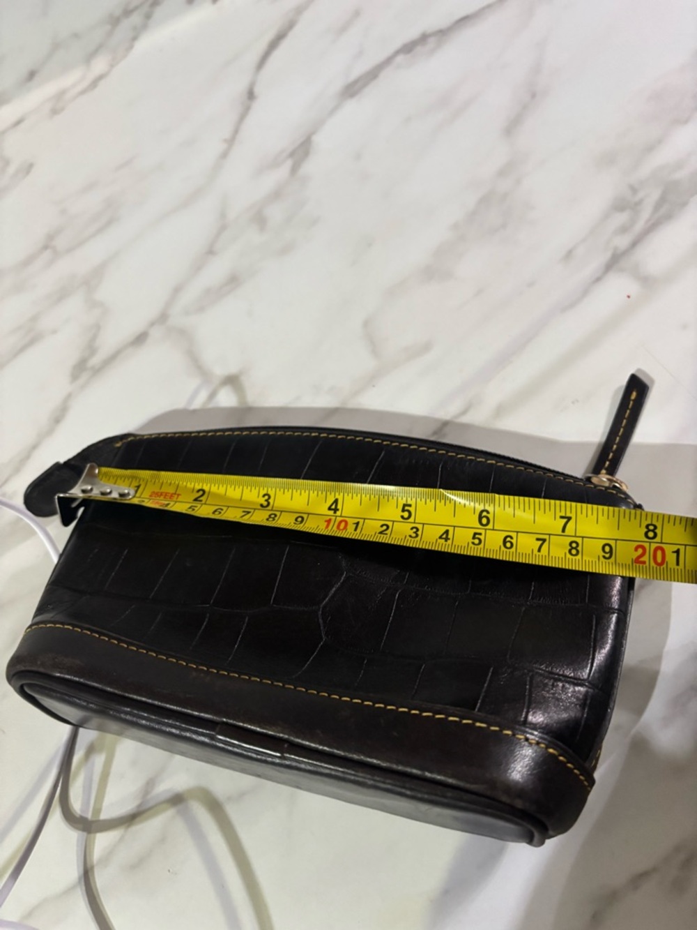 Dooney & Bourke Croc-Embossed Leather Toiletry Pouch with Yellow Stitching - Picture 6 of 10